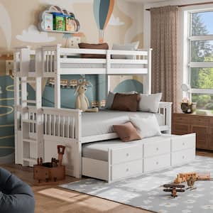 Seafrost White Twin Over Full Bunk Bed with Trundle and Drawers