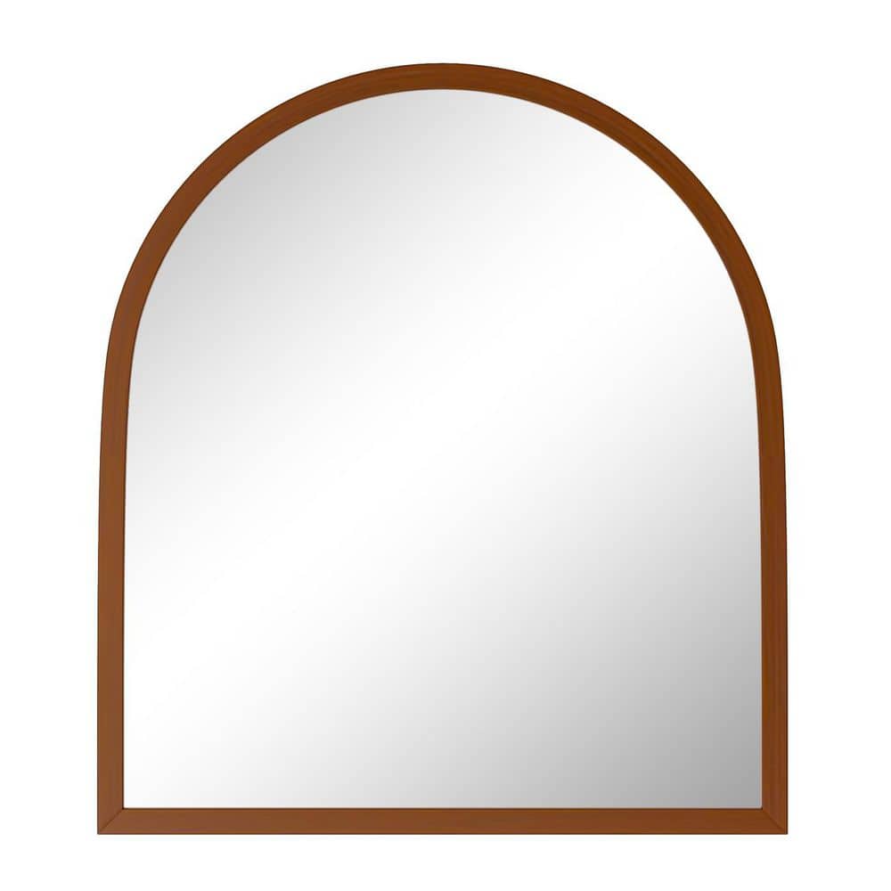 Brown 31 in. W x 35 in. H Morden Arch Wooden Mirror Wall-Mounted Mirror (Se