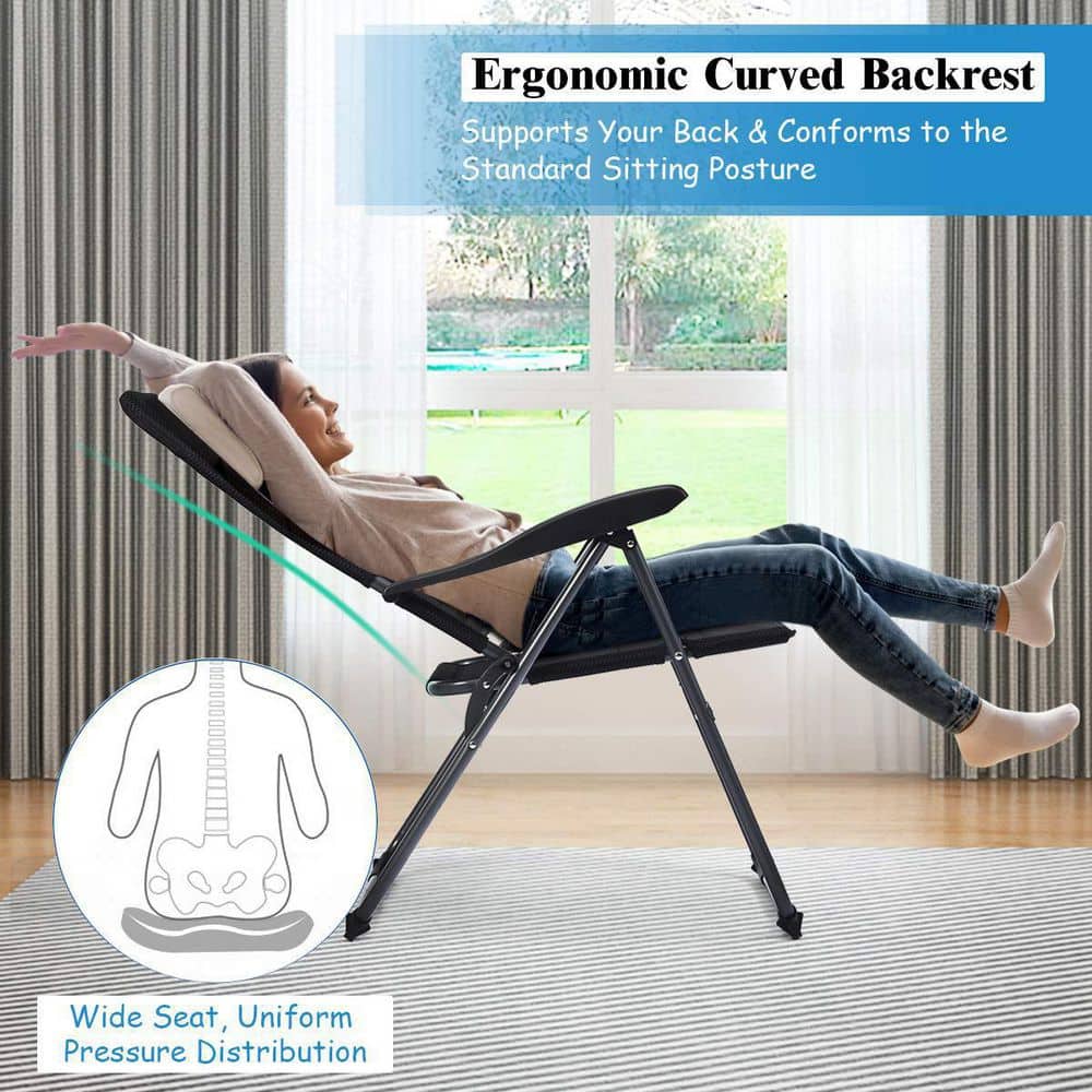 Black Adjustable Steel Frame Outdoor Folding Chairs, Set of 4