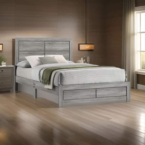 Benjara Brown Wood Frame King Platform Bed with 8 Supported Legs