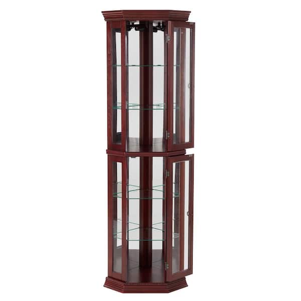 XUJMK 22 in. W x 16 in. D x 70 in. H Red Linen Cabinet, Corner Curio Cabinet with Lights, Display Cabinet with Glass Shelves
