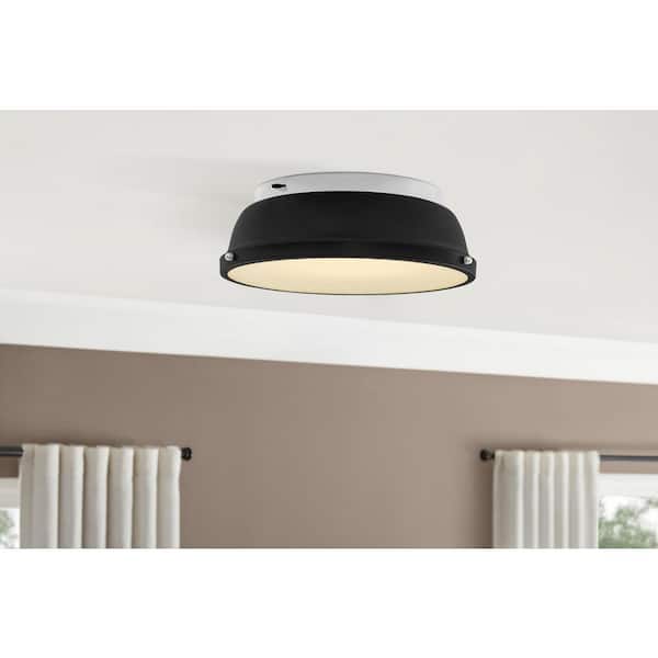 Hampton Bay Taspen 14 in. Black and Chrome CCT Color Temperature Selectable LED Flush Mount Ceiling Light Fixture