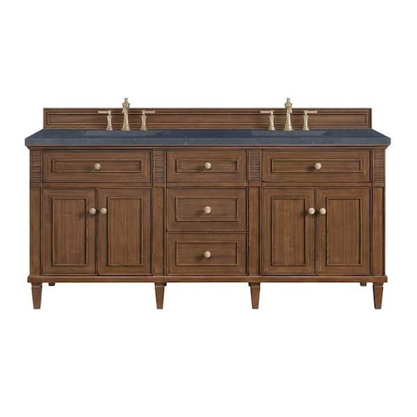 James Martin Vanities Lorelai 72.0 in. W x 23.5 in. D x 34.06 in. H Double Bath Vanity in Mid-Century Walnut with Charcoal Quartz Top