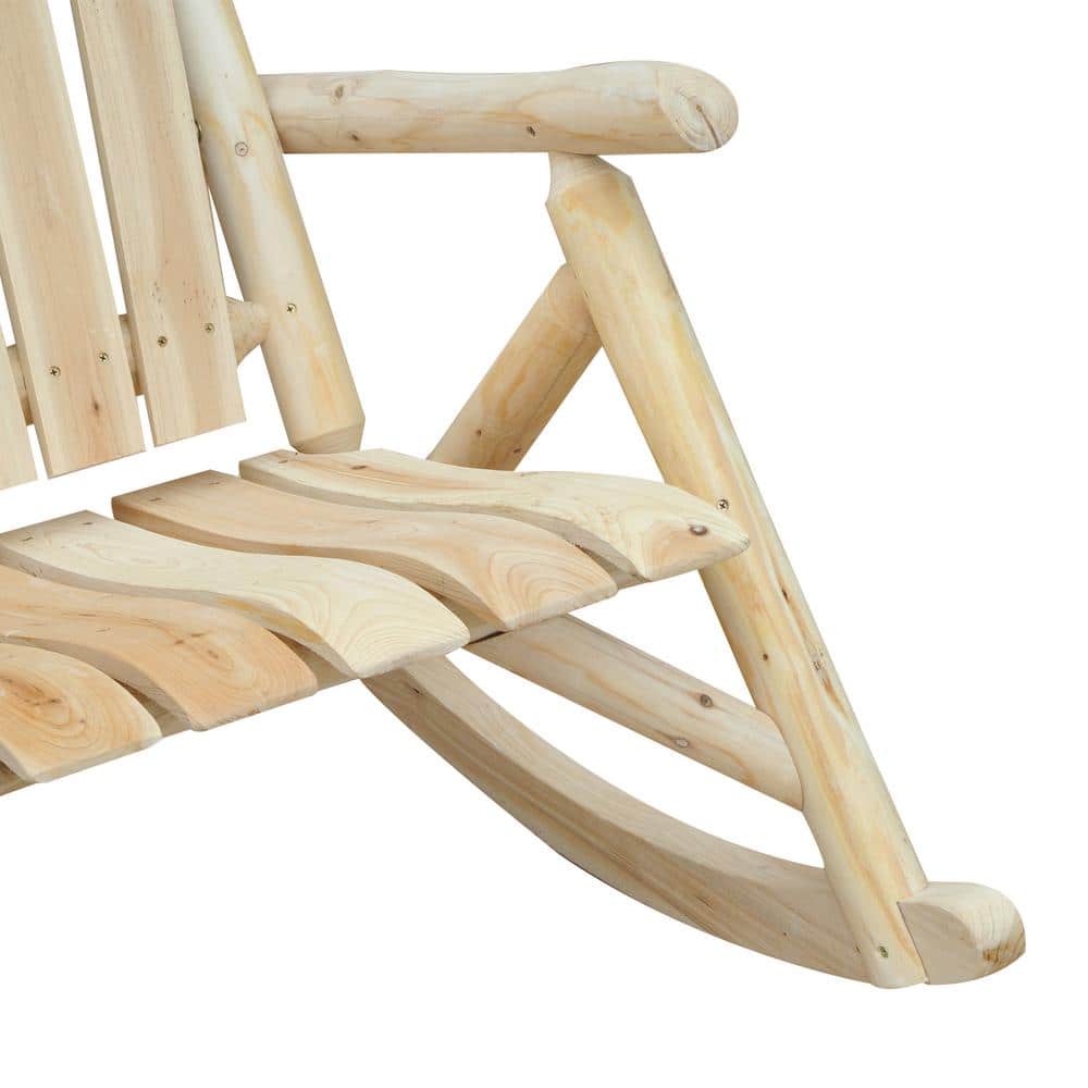 Rustic Fir Wood Adirondack Double Rocking Chair in Burlywood
