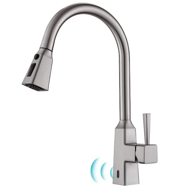 Fapully Sensor Smart Hands-Free Single-Handle Pull-Down Sprayer Kitchen Faucet, Touchless Kitchen Sink Faucet in Brushed Nickel