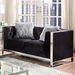Jagoro 58.75 in. Black Polyester 2-Seater Loveseat with Button Tufting and Care Kit
