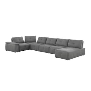 Maxine 170 in. W Flared Arm 7-Piece Linen Modular Sectional Sofa in Gray