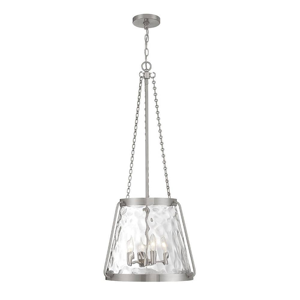 Savoy House Crawford 18 in. W x 39.50 in. H 4-Light Satin Nickel Statement Pendant  Light with Clear Water Glass Shade 7-1804-4-SN The Home Depot