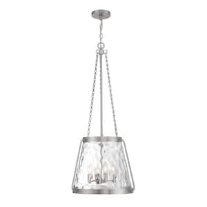 Crawford 18 in. W x 39.50 in. H 4-Light Satin Nickel Statement Pendant Light with Clear Water Glass Shade
