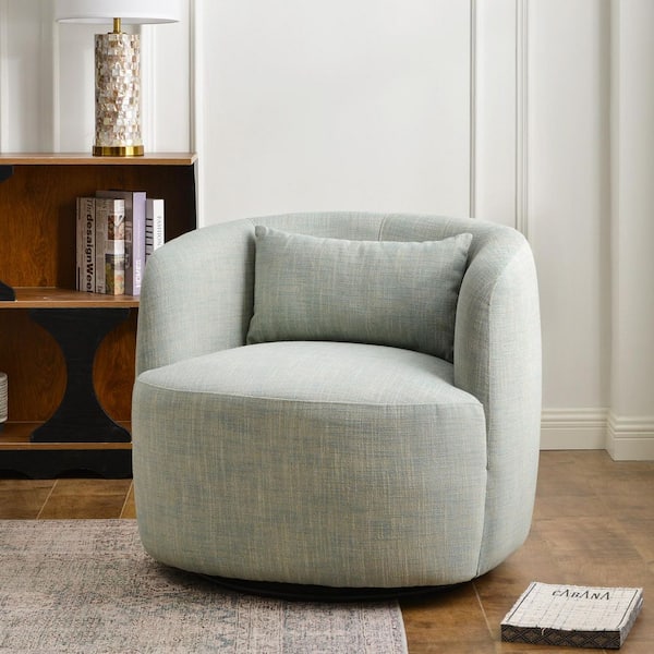 Teal Light Green Performance Textured Linen Weave Upholstered Swivel Barrel Chair (Set of 1)