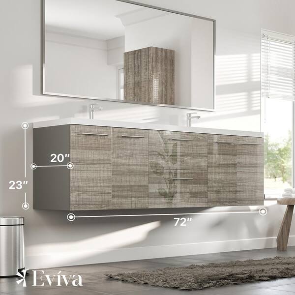 Axis 72 in. W x 20 in. D x 23 in. H Floating Double Sink Bath Vanity in Gray with White Acrylic Top