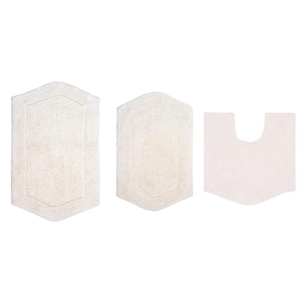 Waterford Collection 100% Cotton Tufted Bath Rug, 3-Pcs Set with Contour, Ivory