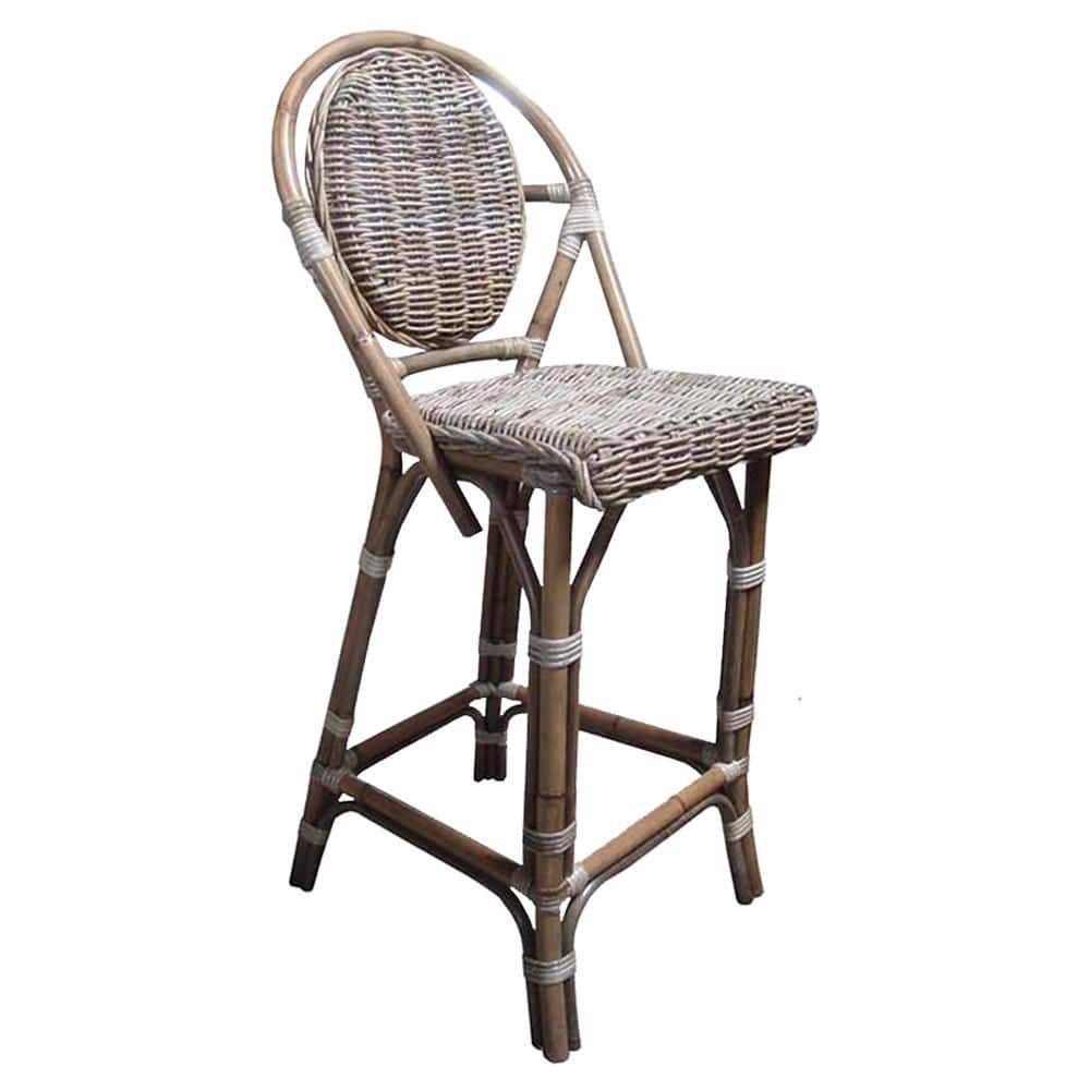 Weathered Gray Rattan High-Back Kubu Barstool