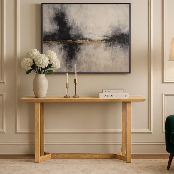 Nina 48 in. Natural Brown Rectangle Mango Wood Console Table with Open Frame and Trestle Base