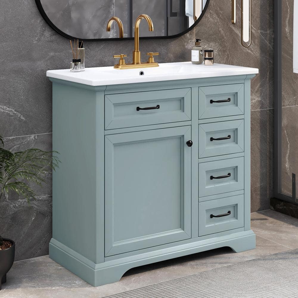 Green 36 in. W Bathroom Vanity with Ceramic Sink, Soft Close Door Hinges and 2 Tip-out Drawers price history on PriceWatchPro