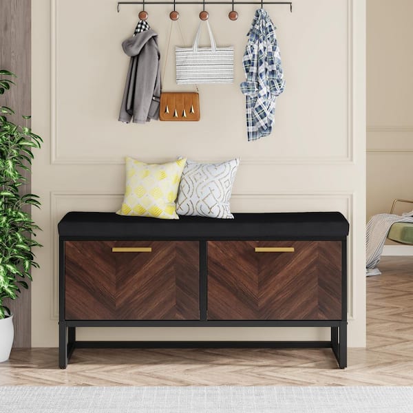 Harper & Bright Designs Entryway Brown Storage Bench with Cushioned Seat,  Drawers and Shoe Rack 19.8 in. H x 39 in. W x 14 in. D WF195386AAD - The  Home Depot