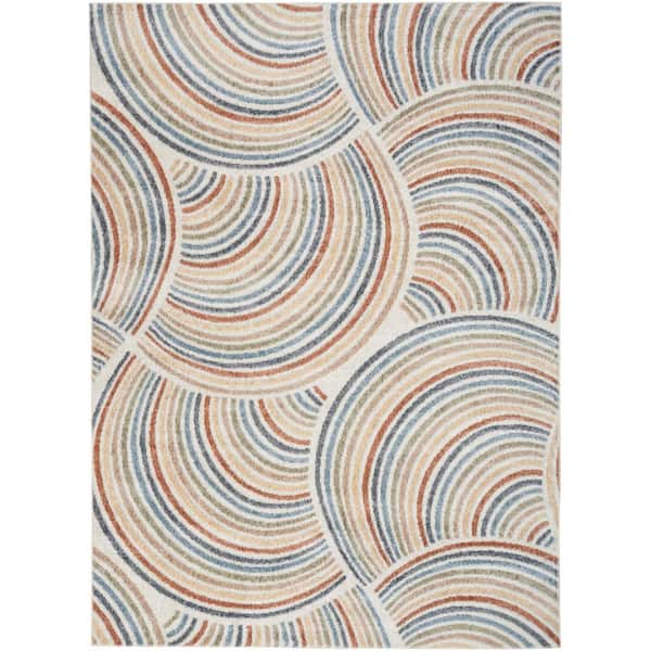 Astra Machine Washable Ivory Multicolor 4 ft. x 6 ft. All-over design Contemporary Area Rug