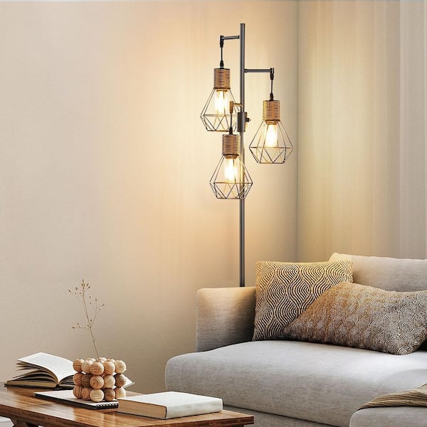 EDISHINE 65 in. Black 3-Light LED Edison Bulbs Smart Dimmable