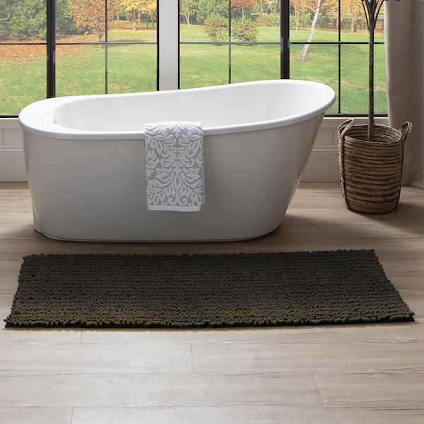 Homespun Noodle 24 in. x 60 in. Cool Gray Polyester Machine Washable Bath Mat