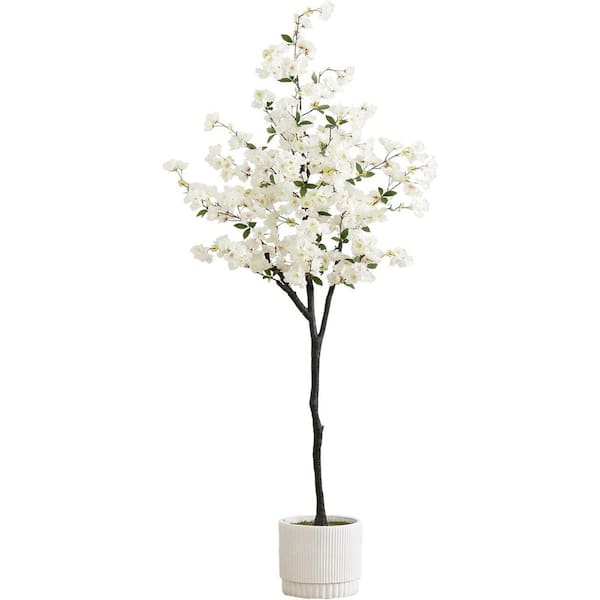 HOME IMPORTS EMPORIUM 6 ft. Artificial Cherry Blossom Tree with White Decorative Planter