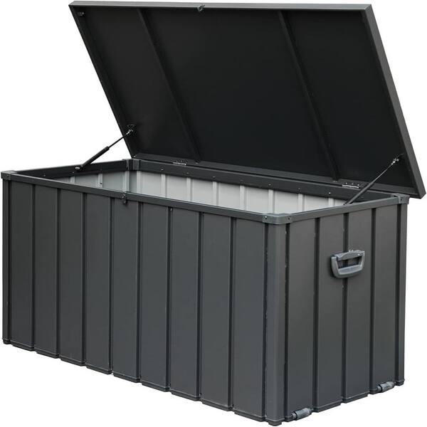 Outdoor metal storage bench discount
