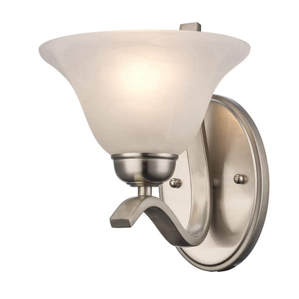 Hollyslope 1-Light Brushed Nickel Indoor Wall Sconce Light Fixture with Marbleized Glass Shade