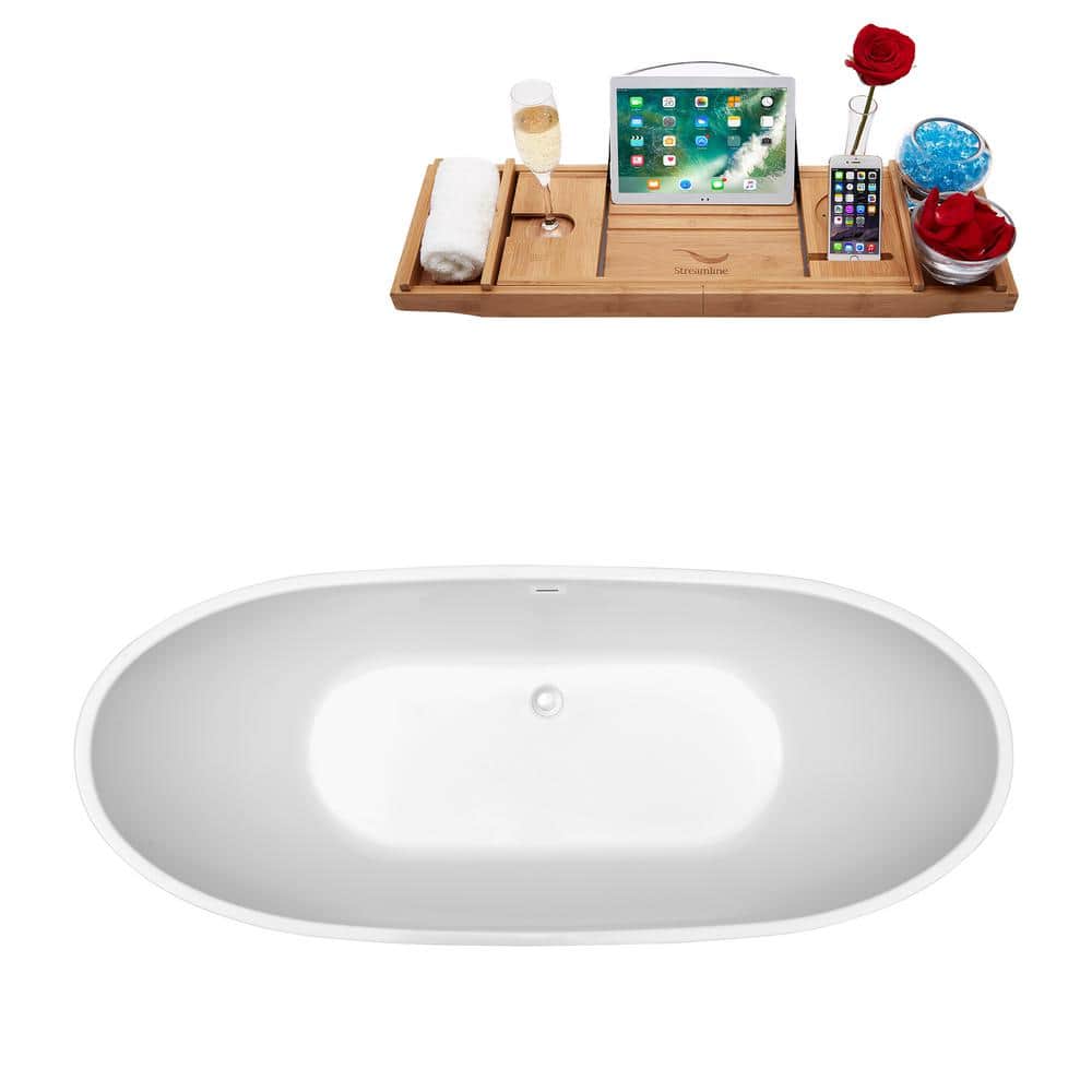 62" Glossy White Acrylic Freestanding Soaking Bathtub