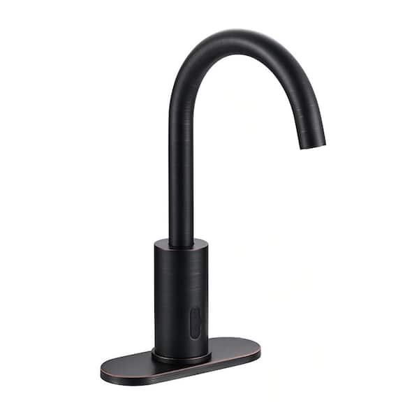 Sensor Touchless Single Hole Bathroom Sink Faucet with Deckplate and Adjustable Temperature in Oil Rubbed Bronze