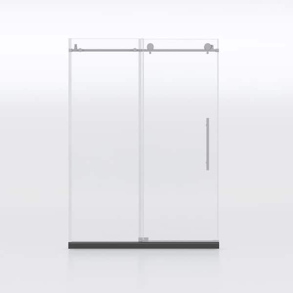 Plana 60 in. W x 76 in. H Frameless Shower Door in Brushed Nickel with 5/16 in. (8mm) Clear Tempered Glass