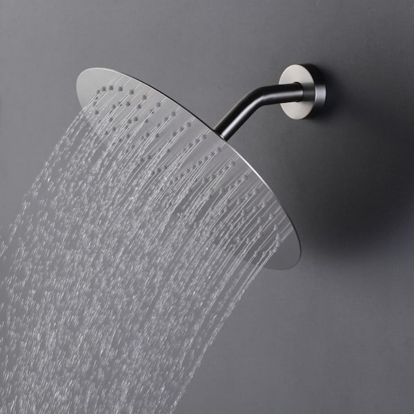 1-Spray Pattern with 1.8 GPM 10 in. Round Wall Mount Rain Fixed Shower Head with 360° Swivel in Brushed Nickel