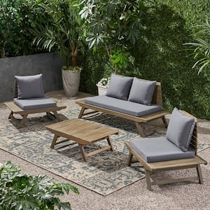 Sedona Grey 4-Piece Acacia Wood Outdoor Patio Conversation Set with Dark Grey Cushions