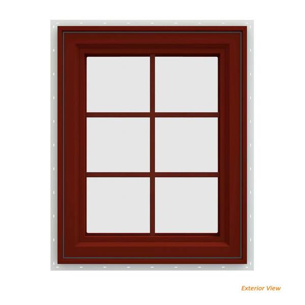 JELD-WEN 23.5 in. x 35.5 in. V-4500 Series Red Painted Vinyl Right-Handed Casement Window with Colonial Grids/Grilles