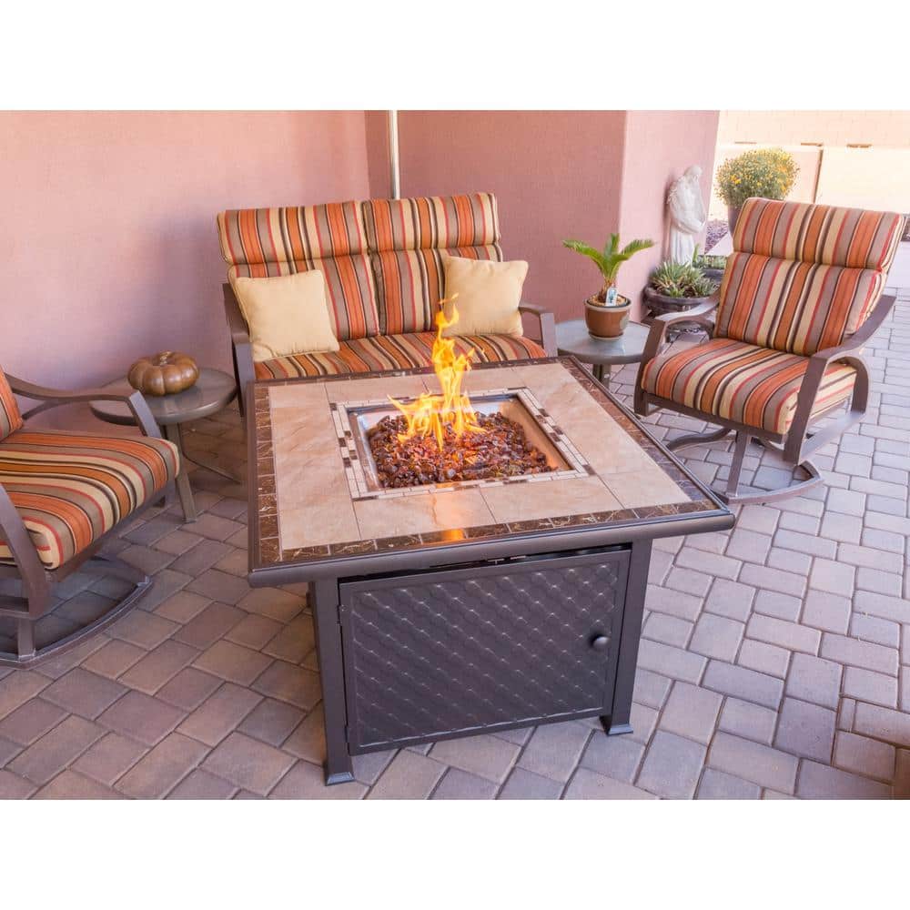 Bronze Square Tile Top Gas Fire Pit Table