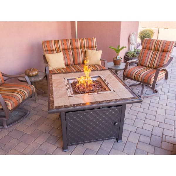 Square Marble Tile Top Propane Fire Pit, 42 Inch Square Fire Pit Coverage