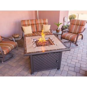 40 in. x 25 in. Square Marble Tile Top Propane Fire Pit