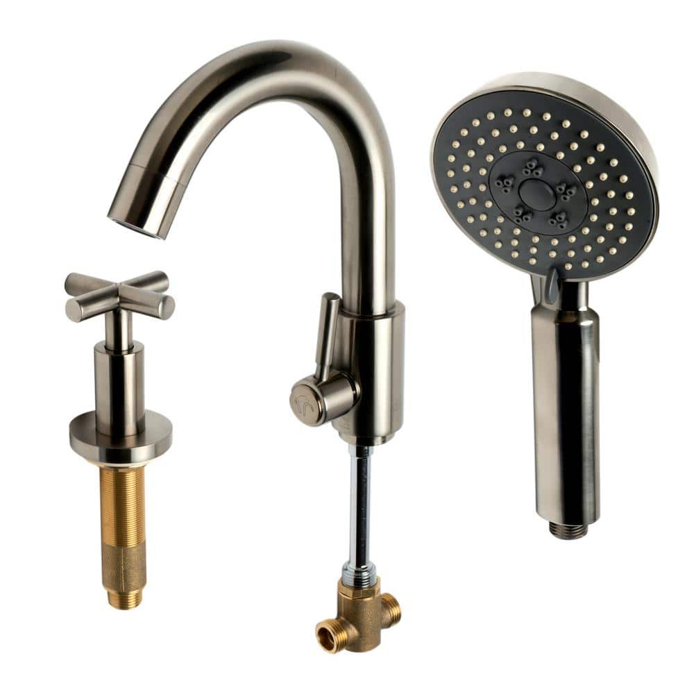 Brushed Nickel Deck Mounted Tub Filler with Handheld Showerhead