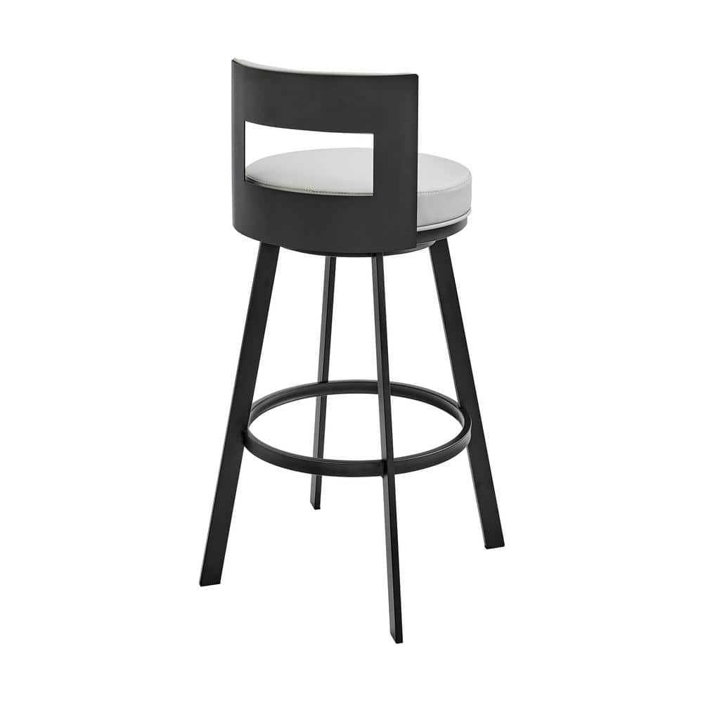 Flynn Black Metal and Light Grey Faux Leather Swivel Counter Stool