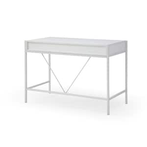 Marisa 21.7 in. Wide Rectangular White/Grey Wooden 2-Drawers Writing Desk with Steel Legs