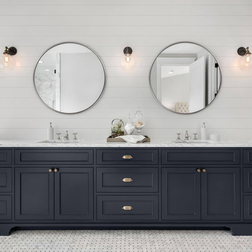 Elegant European Round Brushed Silver Vanity Wall Mirror 30"