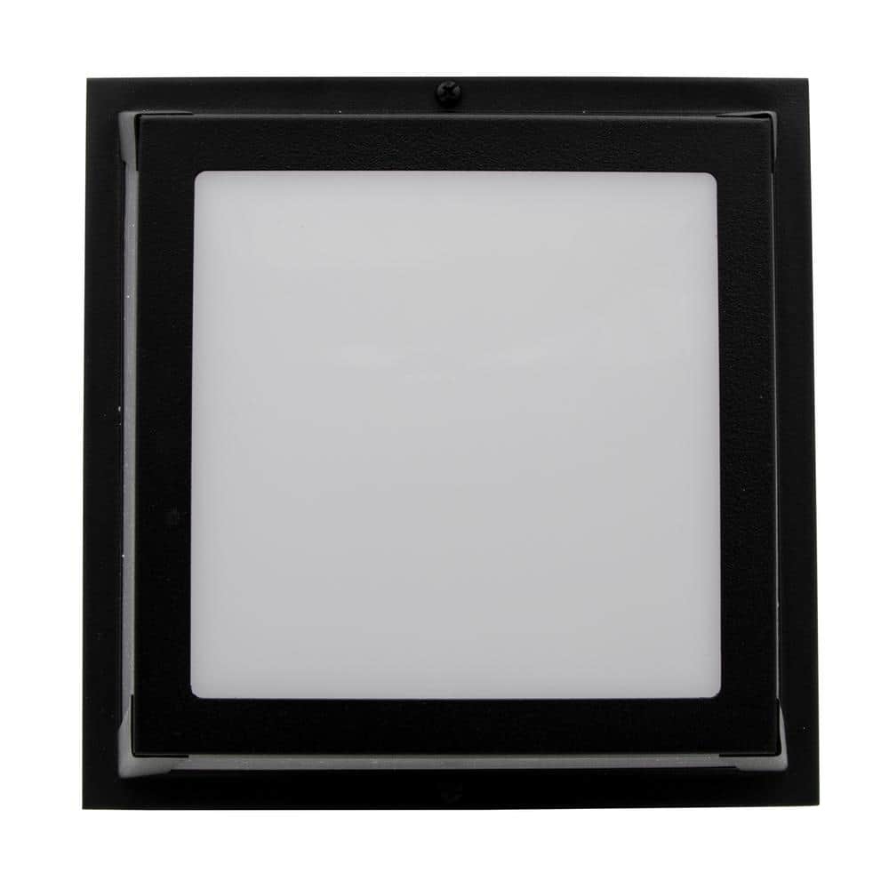 Black Geometric LED Outdoor Ceiling Light with Frosted Glass