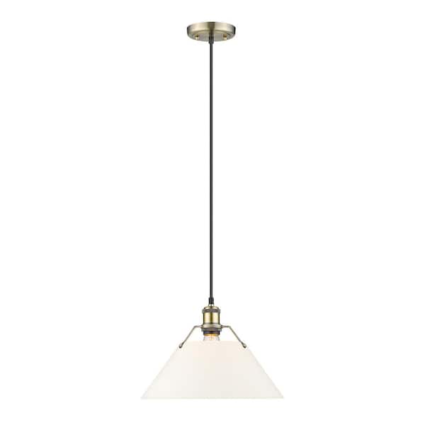 Golden Lighting Orwell 100-Watt 1-Light Aged Brass and Opal Glass Pendant Light