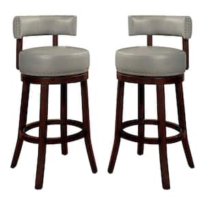 Swarthmore 30 in. Dark Oak and Gray Low Back Wood Swivel Bar Stool with Faux Leather Seat (Set of 2)