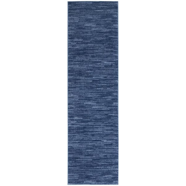 HomeRoots Charlie 2 X 7 ft. Navy Blue Solid Color Indoor/Outdoor Area Rug