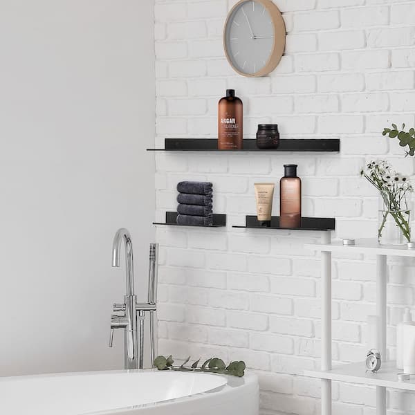 10 in. Black Metal Wall Mounted Shelves for Mini Floating Shelf, Decor Display Wall Shelf (2-Pack)