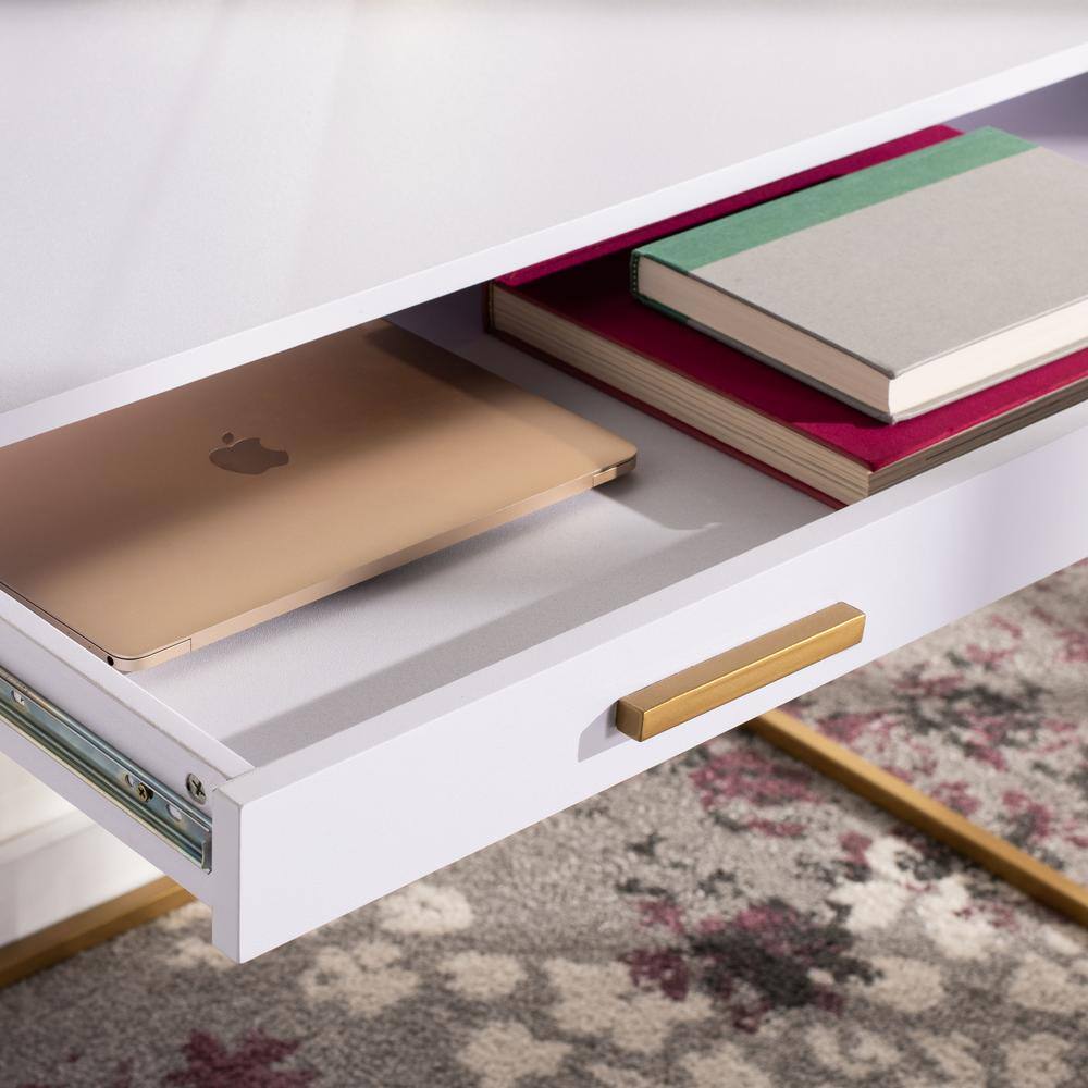 Elodie White and Gold Wood Home Office Desk with Drawer