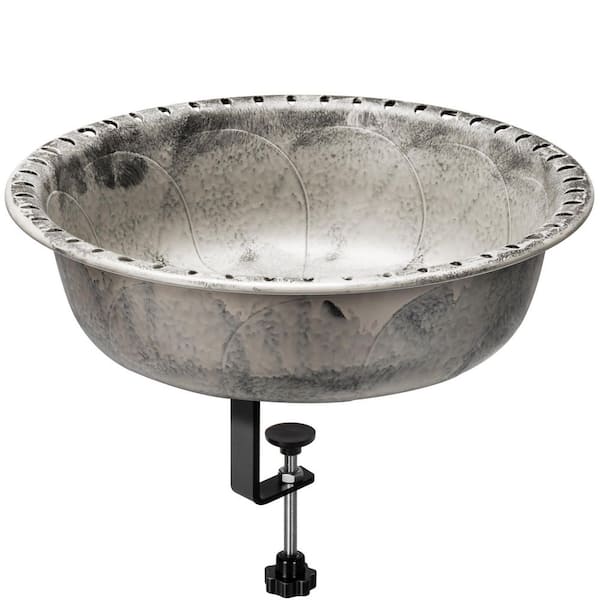VIVOHOME 13 in. Dia Deck Mounted Gray Polyresin Bird Bath with Adjustable Metal Clamp for Railings