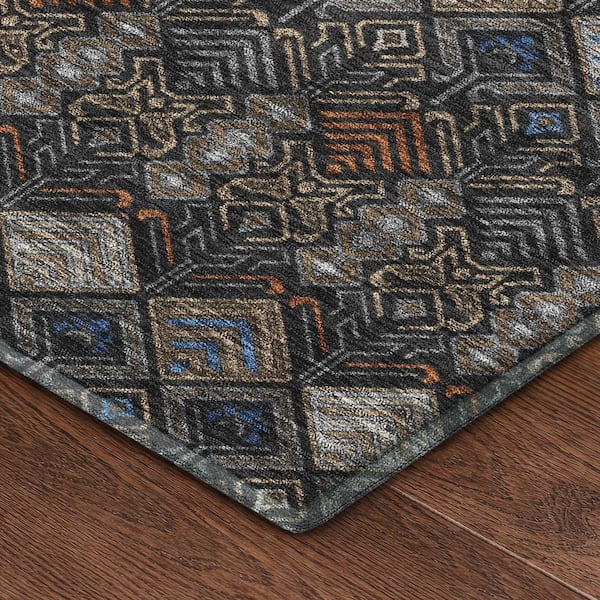 Mayfield Premium Machine Washable Abstract AMF2487 Black 2 ft. x 7 ft. Runner Rug