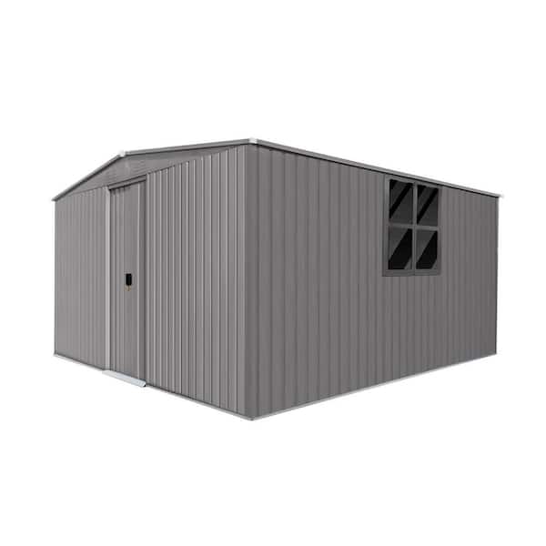 13 ft. x 11 ft. Two Functions Gray Outdoor Metal Storage Shed and Firewood Shed for Winter (143 sq. ft. )