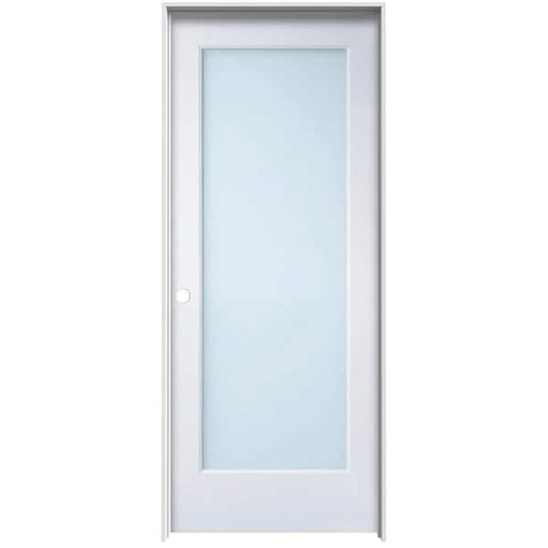 MMI DOOR White Laminate 24 in. x 80 in. Right Hand Full Lite Primed MDF Single Prehung Interior Door on 4-9/16 in. Jamb