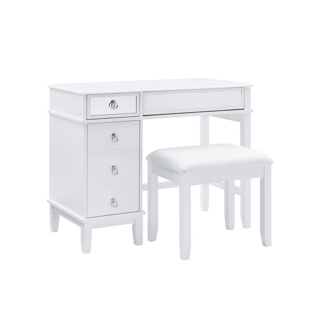 Linon Home Decor Eve White Gloss Vanity Set with Stool and Mirrored Accents  THD00478 The Home Depot